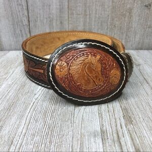 Vintage Chambers Tooled Floral Horse Leather Belt